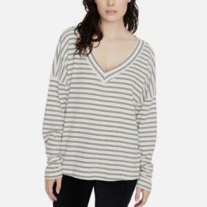 SANCTUARY NWT Eryka Ivory Stretch Textured Striped Long Sleeve V-neck Top Size S